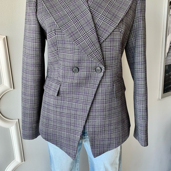 Michael Kors Collection Glen Plaid Wool Blazer Gray Size 8 - Picture 5 of 13